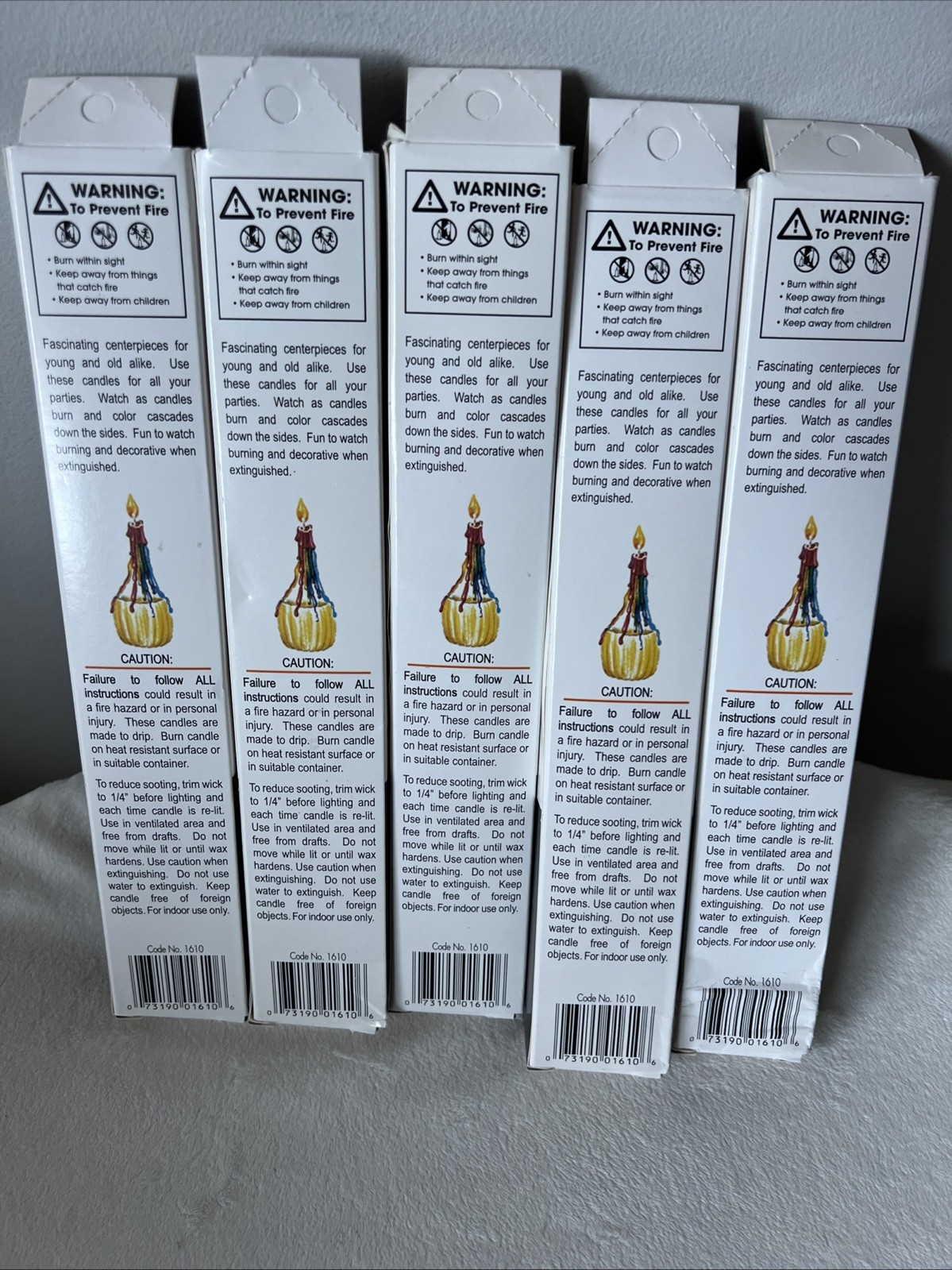 Vintage Color Drip Candles Multicolor 5 Boxes Made In USA 9 1/2″. 90s