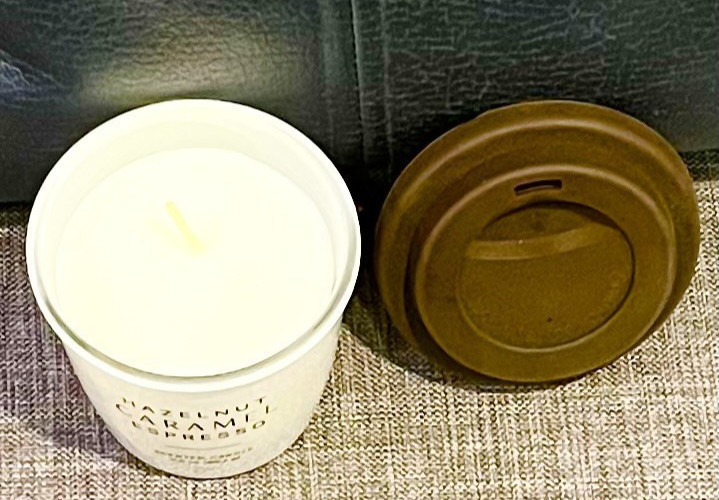Hazelnut Caramel Expresso Scented Candle Glass 3 1/4 in H x 3 in W
