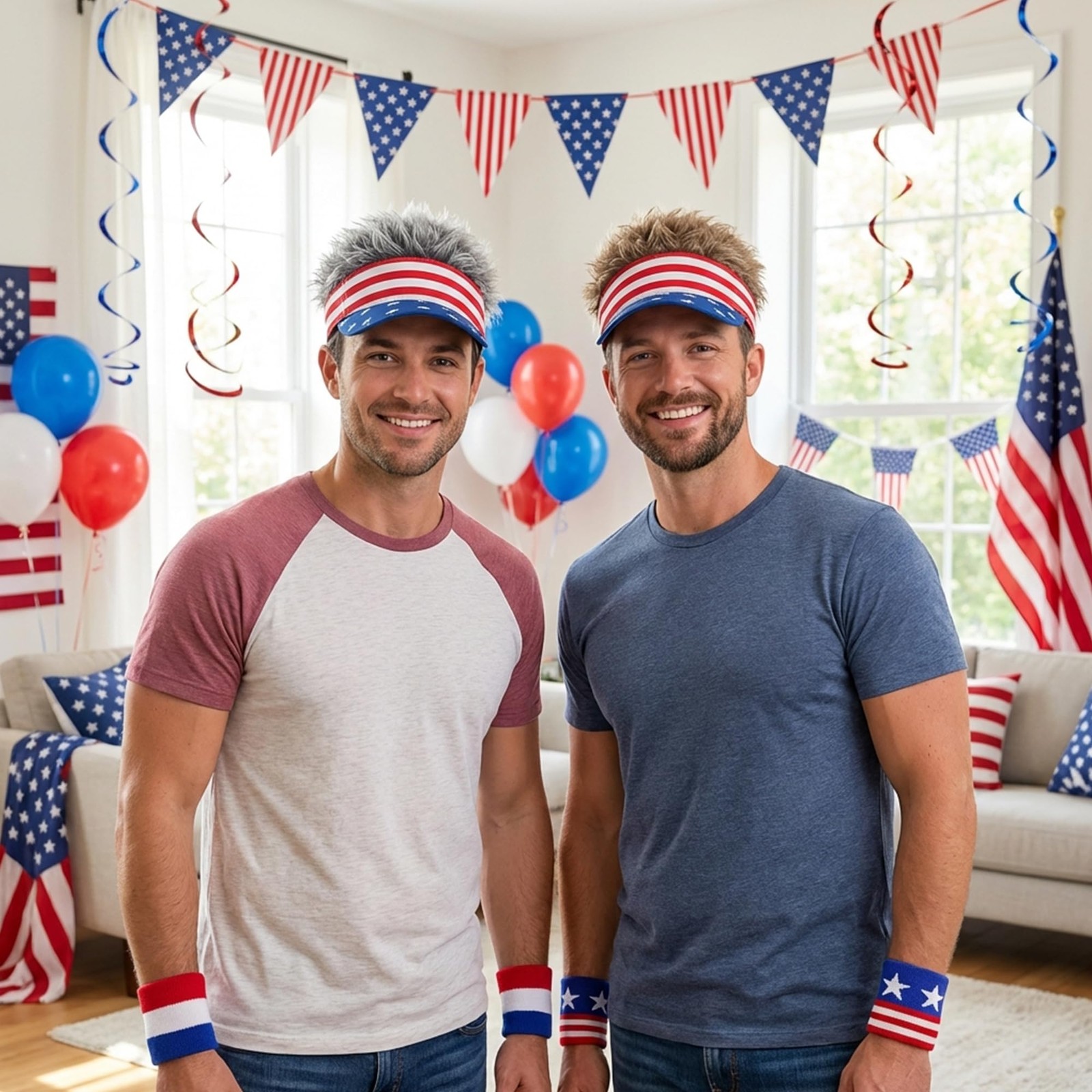 SHANGXING 2 Sets American Flag Visor Cap Wig, 4th of July Fake Hairs Visor Ha…