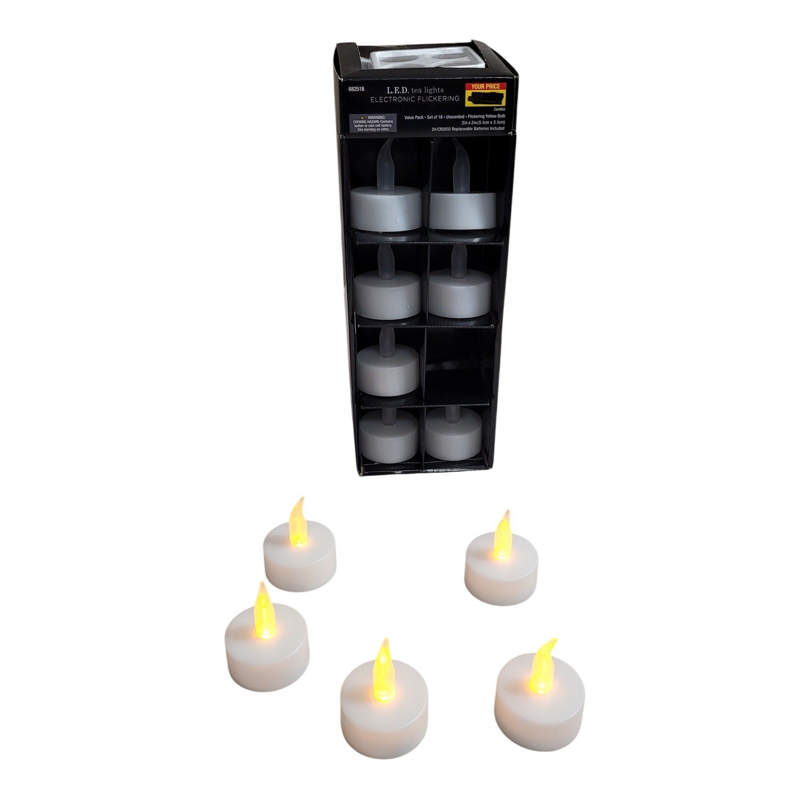 LED Tea Lights Electronic Flickering Unscented Yellow Bulb 13 Pack New White