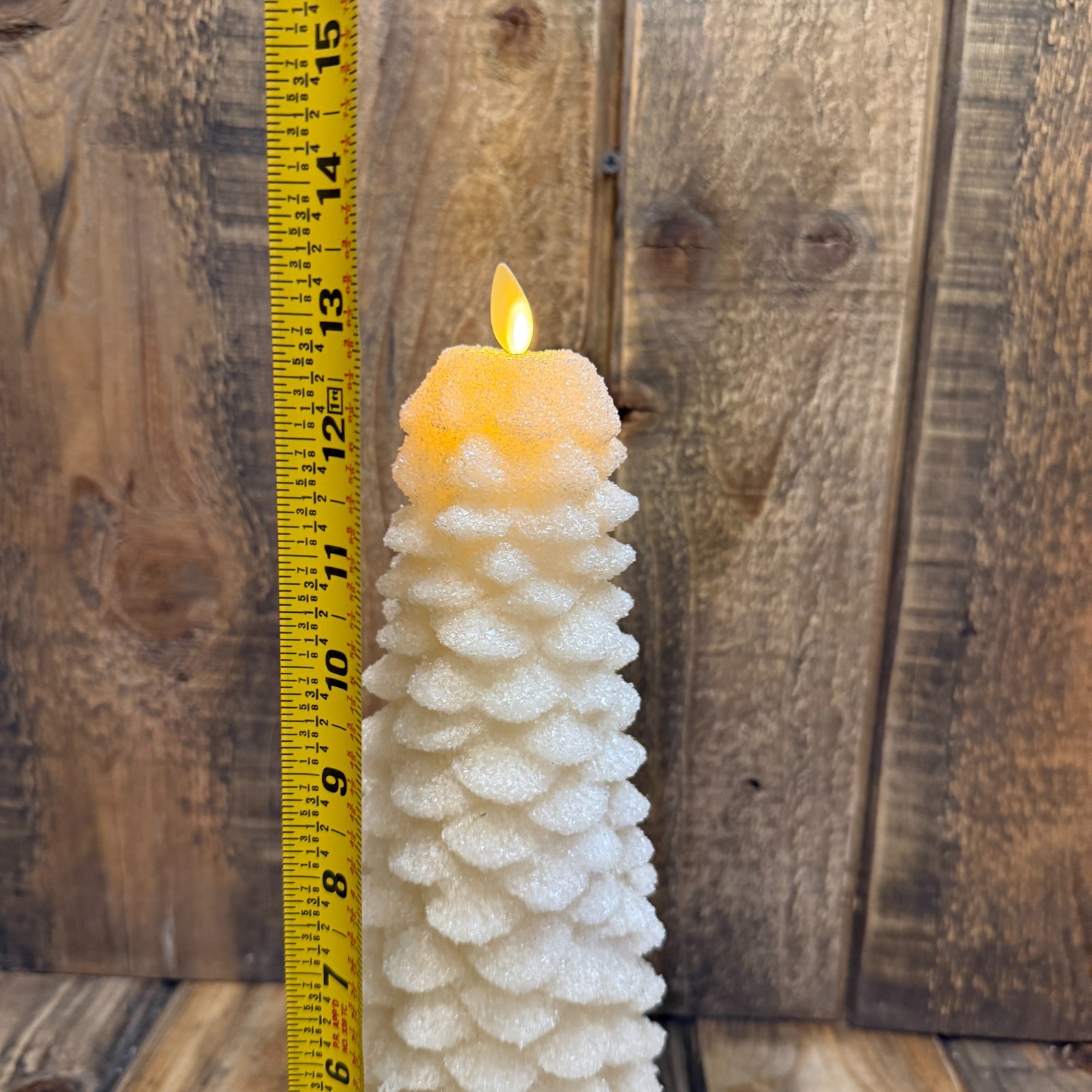 POTTERY BARN PREMIUM FLICKERING FLAMELESS FROSTED TREE CANDLE, XL 13″~TRUE WHITE