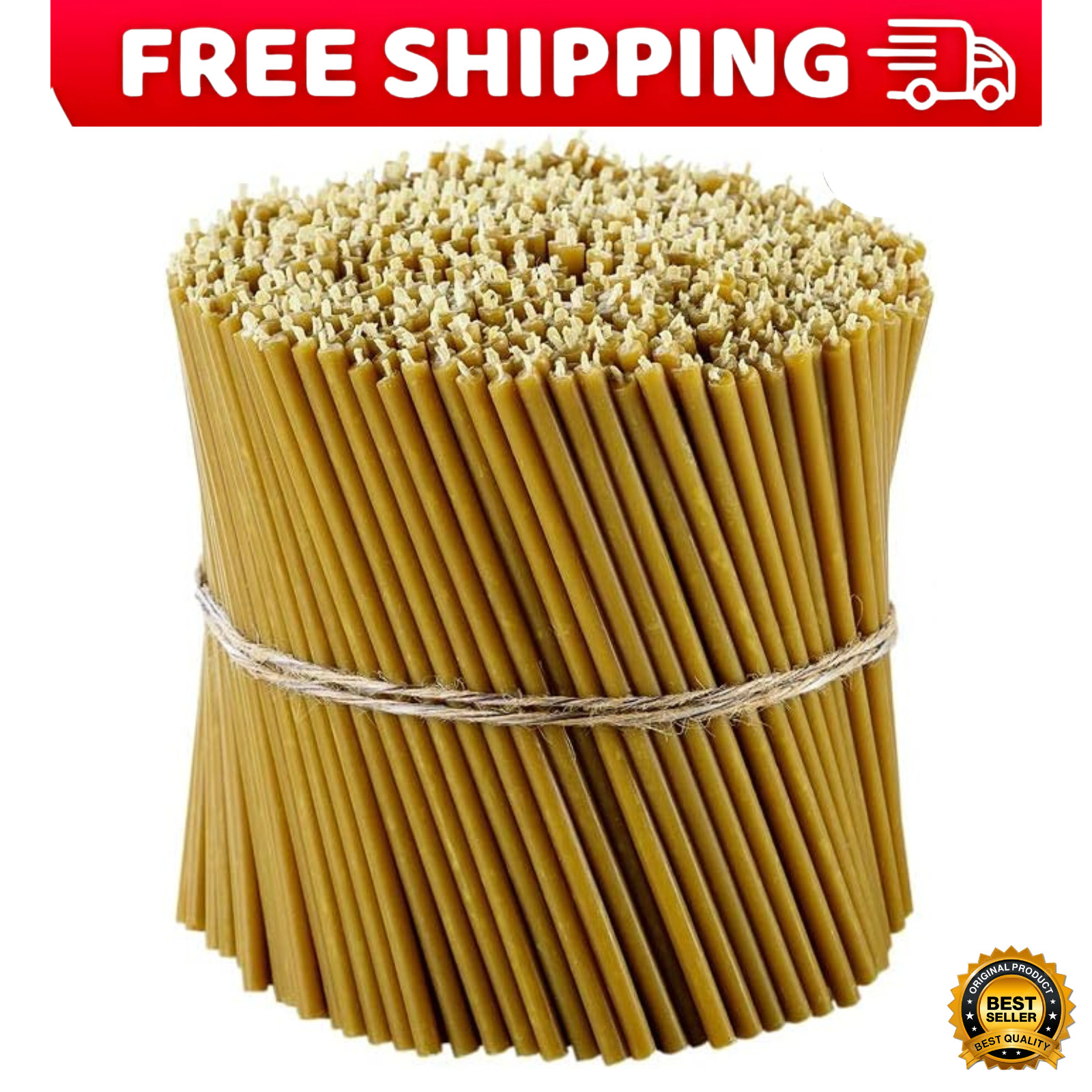 100% Pure Beeswax Thin Taper Candles Yellow Orthodox Church Candle 50 Pcs New