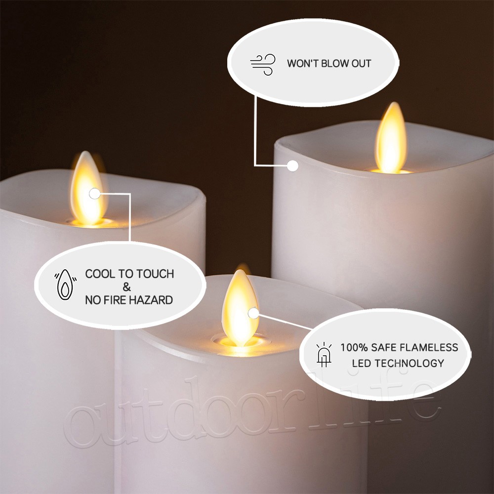 Set of 3 Luminara Flameless Pillar Wax Battery Operated Candles with Remote