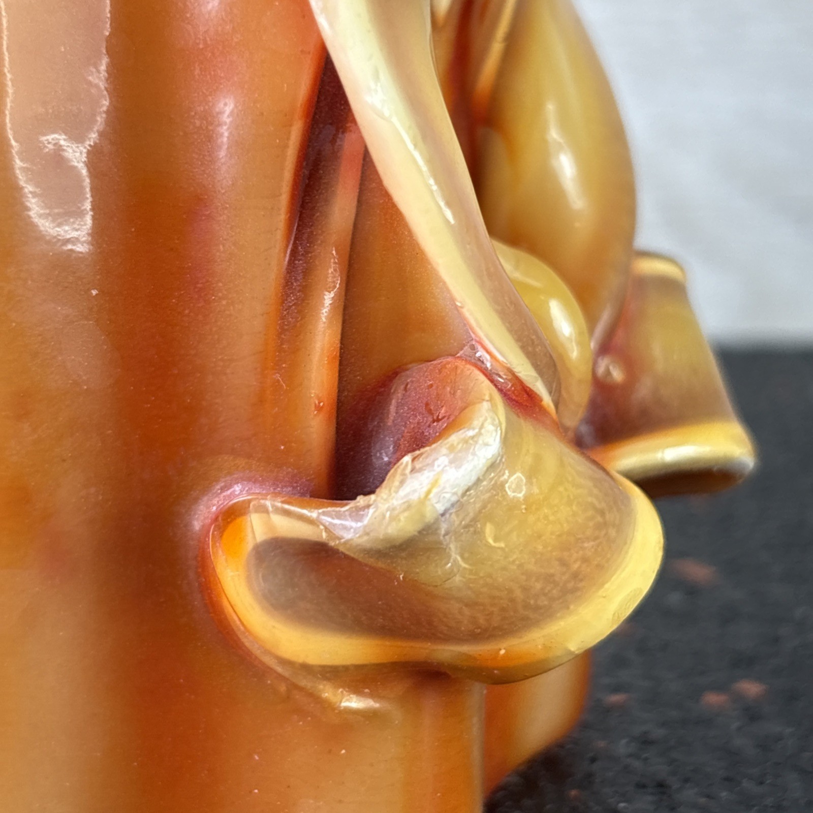 Vintage Candle Art Hand Carved Art Deco Theme, Beige Orange Brown 6” Tall