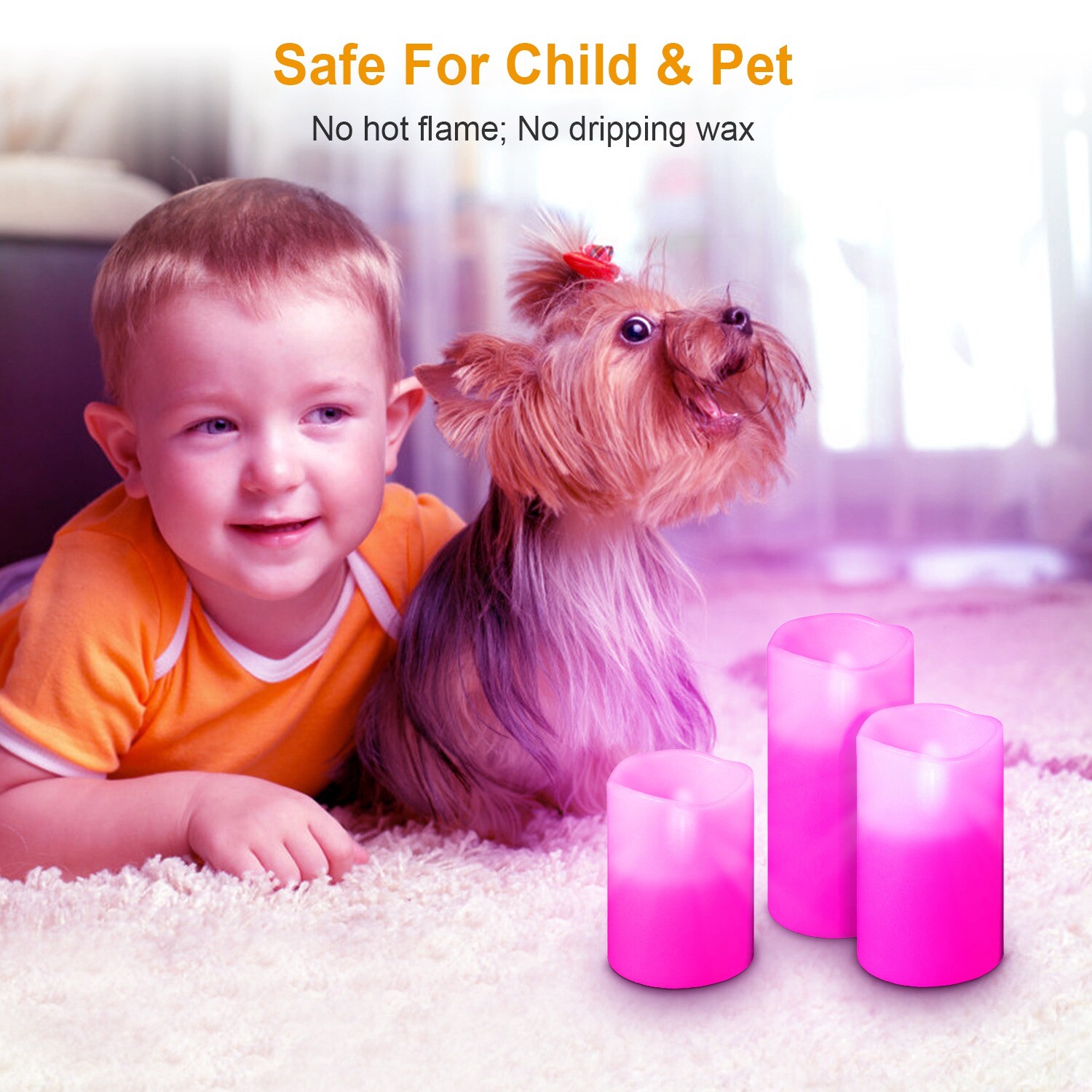 3pc LED Flameless Candles 4″ 5″ 6″ Pillar 12 Color Changing w/ Remote Control