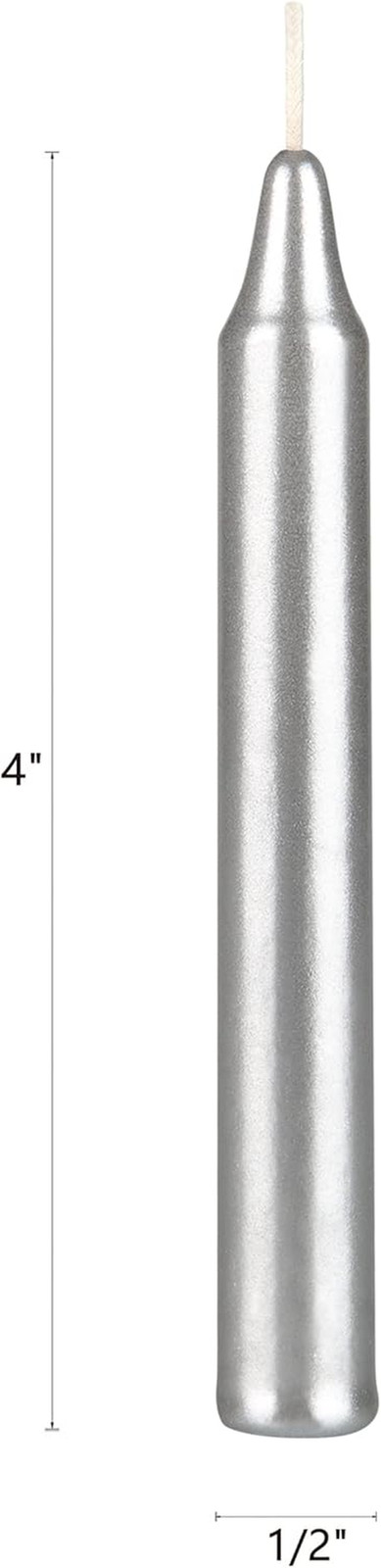 20 Pcs Unscented Silver Exquisite Mini Taper Spell Candles, 4 Inch Tall X 1/2 In