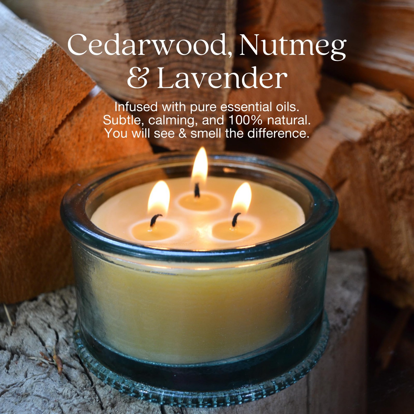 Bluecorn Botanica Beeswax 3-Candle, 10 oz, Cedarwood, Nutmeg & Lavender Essen…