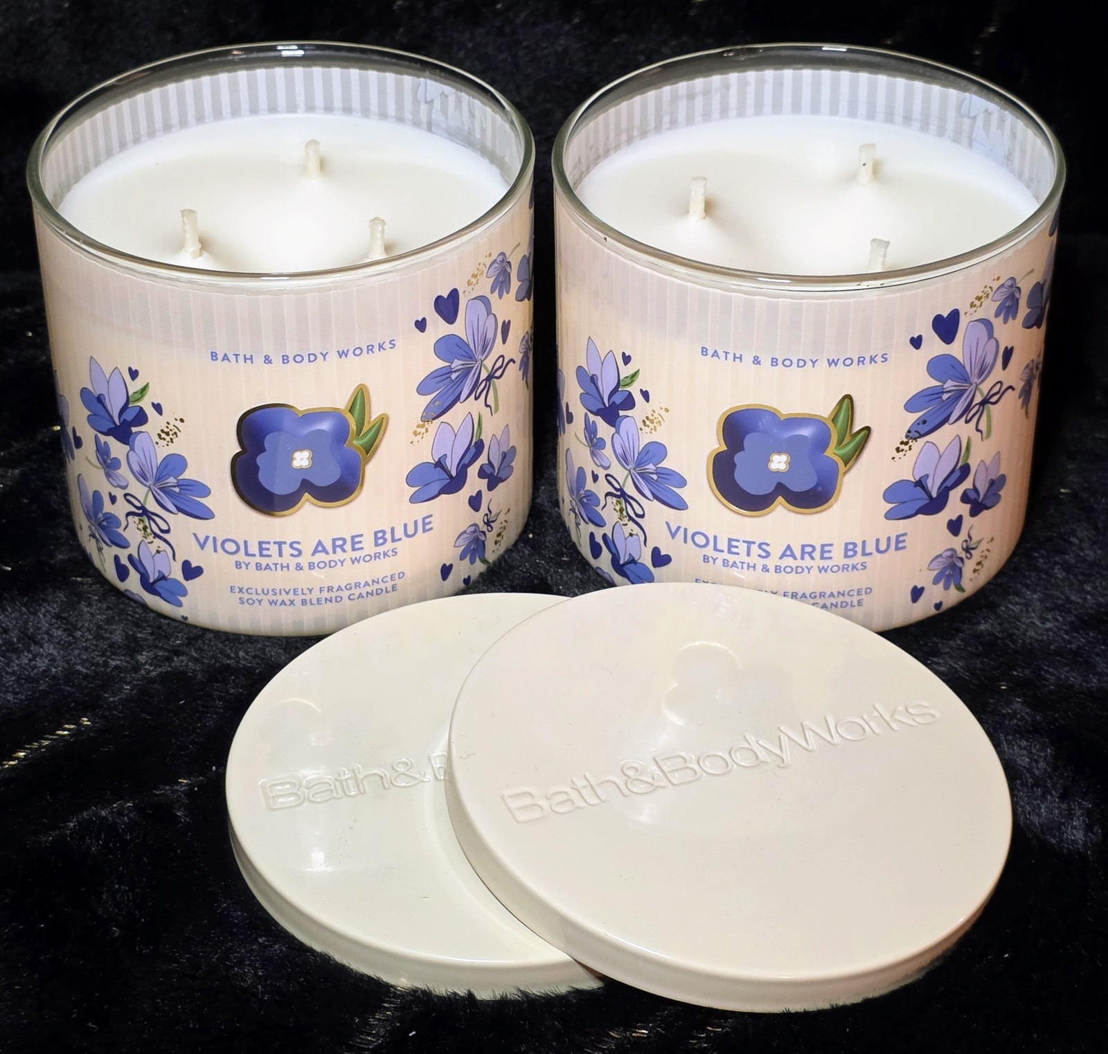 HTF Bath & Body Works Violets Are Blue Three Wick Candles x2- NEW