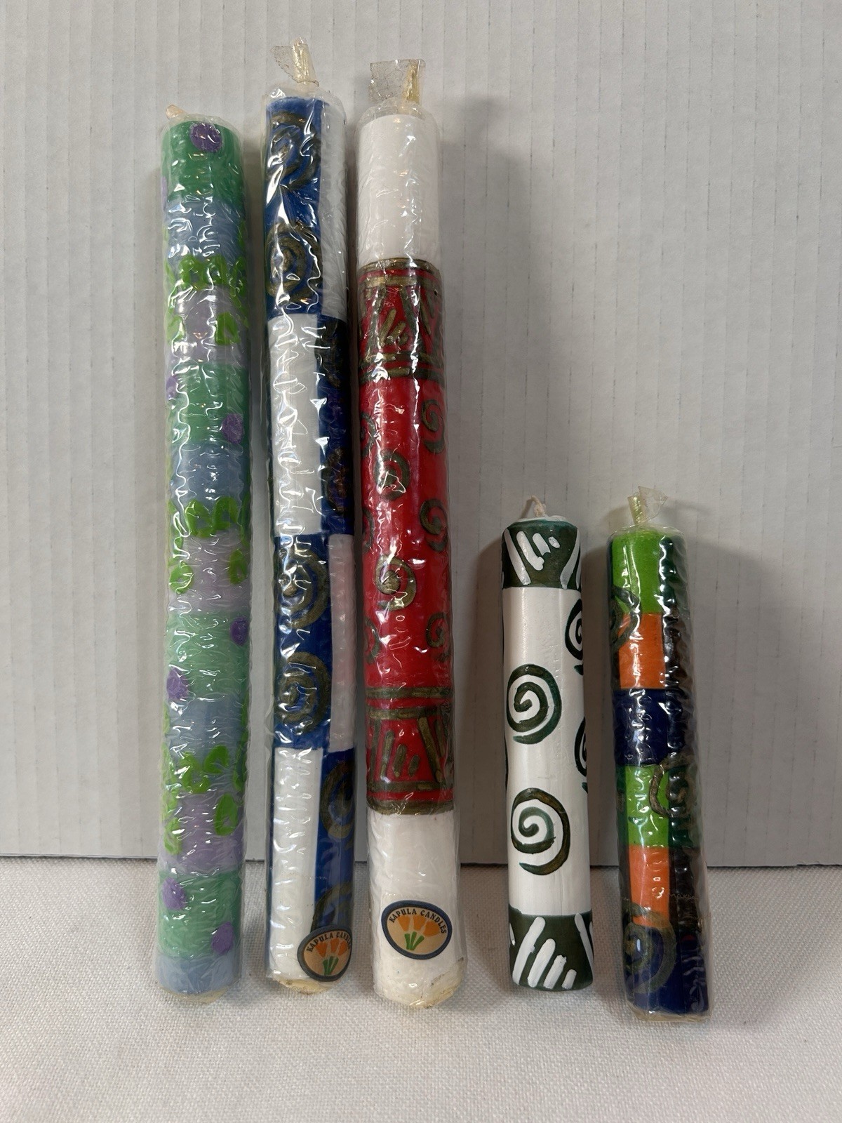 Set Of 5 New Kapula Hand Crafted South African Candles, Multi Color, Sm/Lg