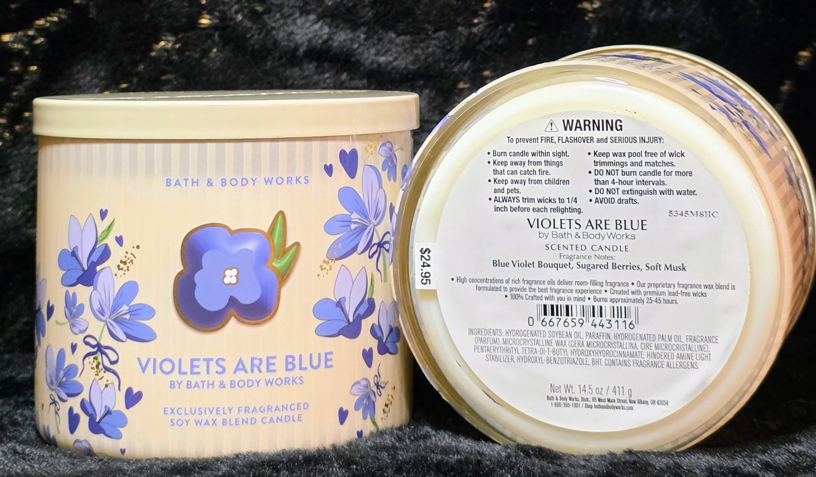 HTF Bath & Body Works Violets Are Blue Three Wick Candles x2- NEW