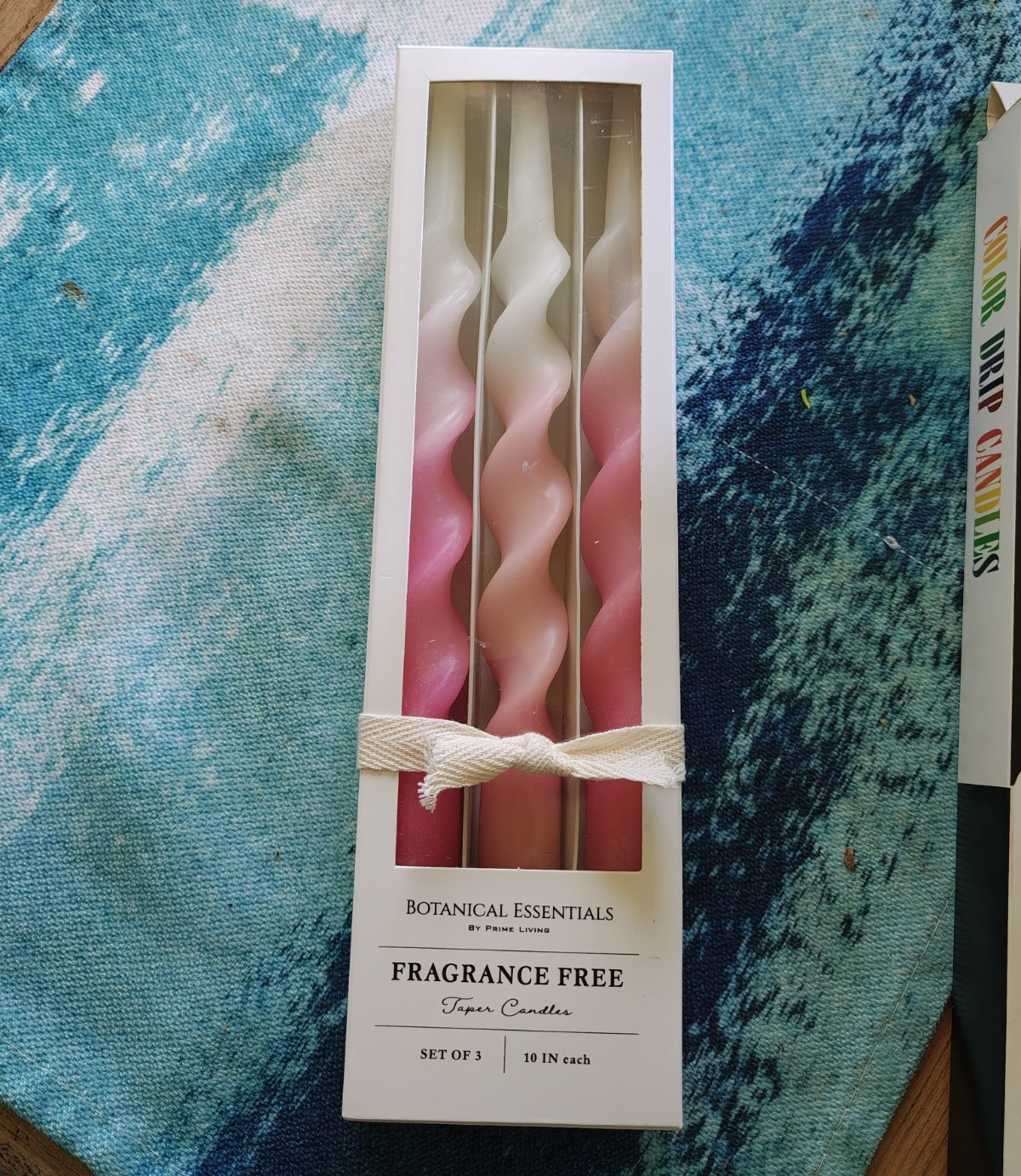 Botanical Essentials Spiral Fragrance Free Taper Candles 3-Pack 10in Pink/White