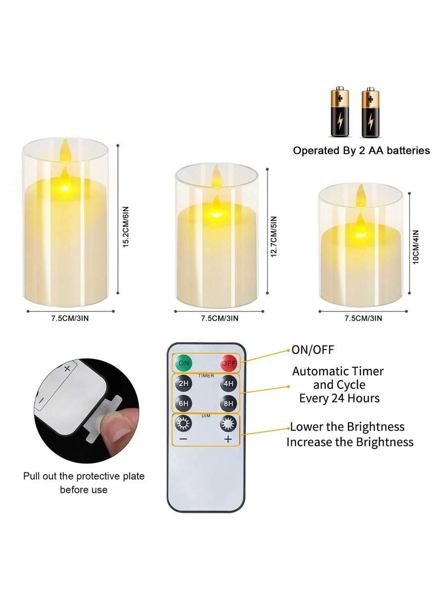 6Pcs Flameless Candles Battery Operated Remote Timer Christmas