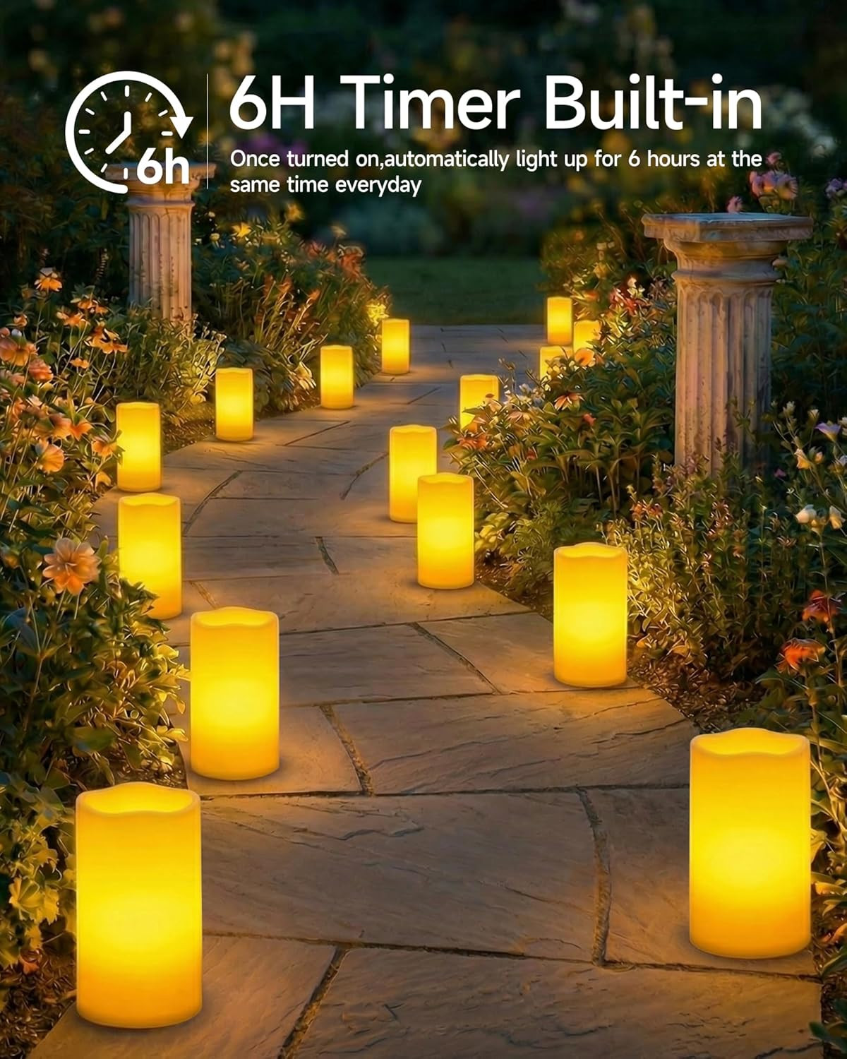 Homemory 6 x 12 Extra Large Outdoor Waterproof Candle with Auto 6-Hour Timer,…