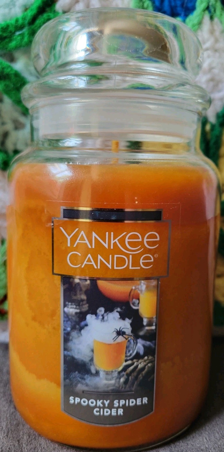 Yankee Candle Spooky Spider Cider 22oz Large Jar Halloween Fall Orange
