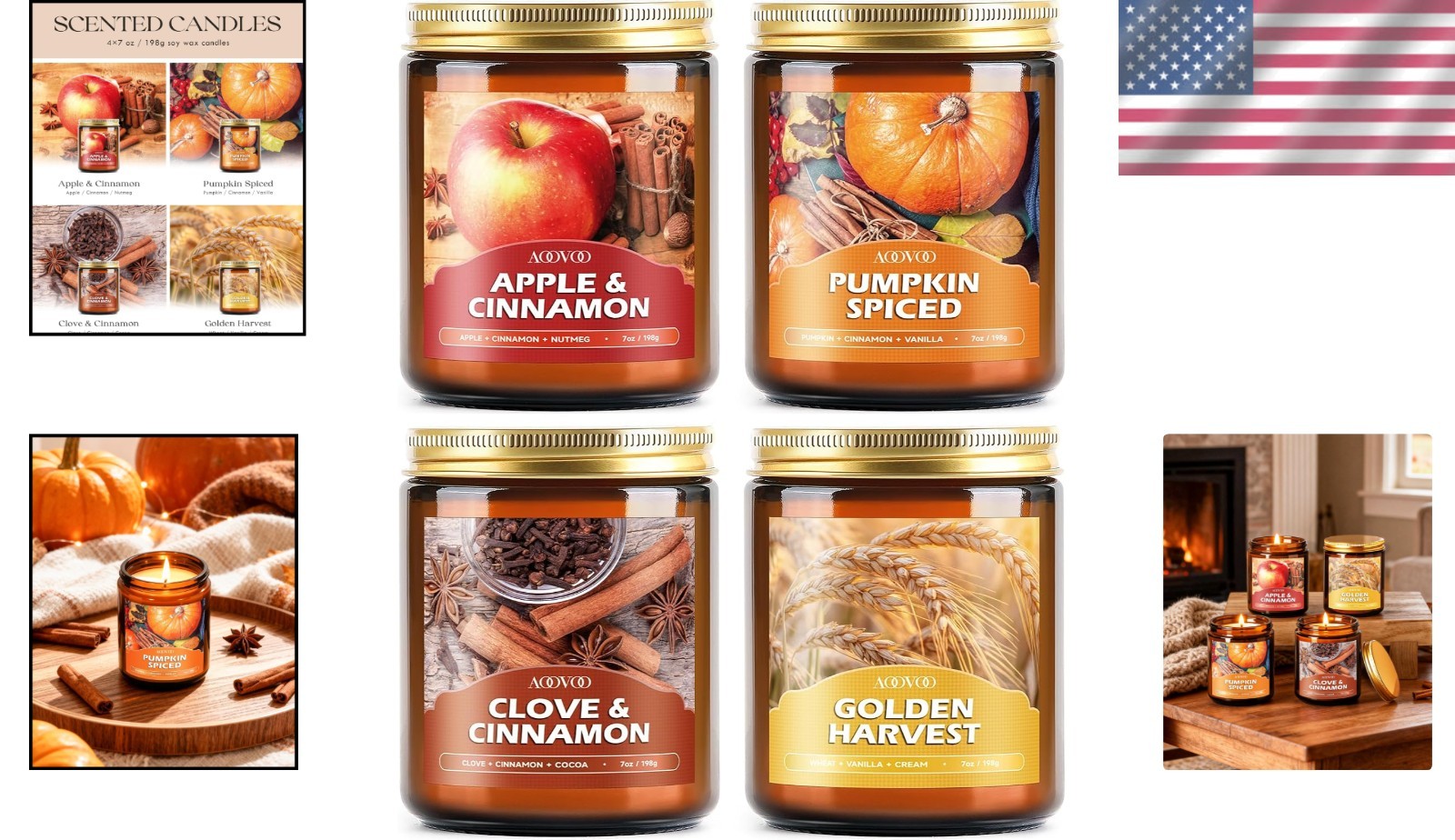 Scented Fall Candle Collection – 4 Aromatic Fragrances for Cozy Indoor Ambiance