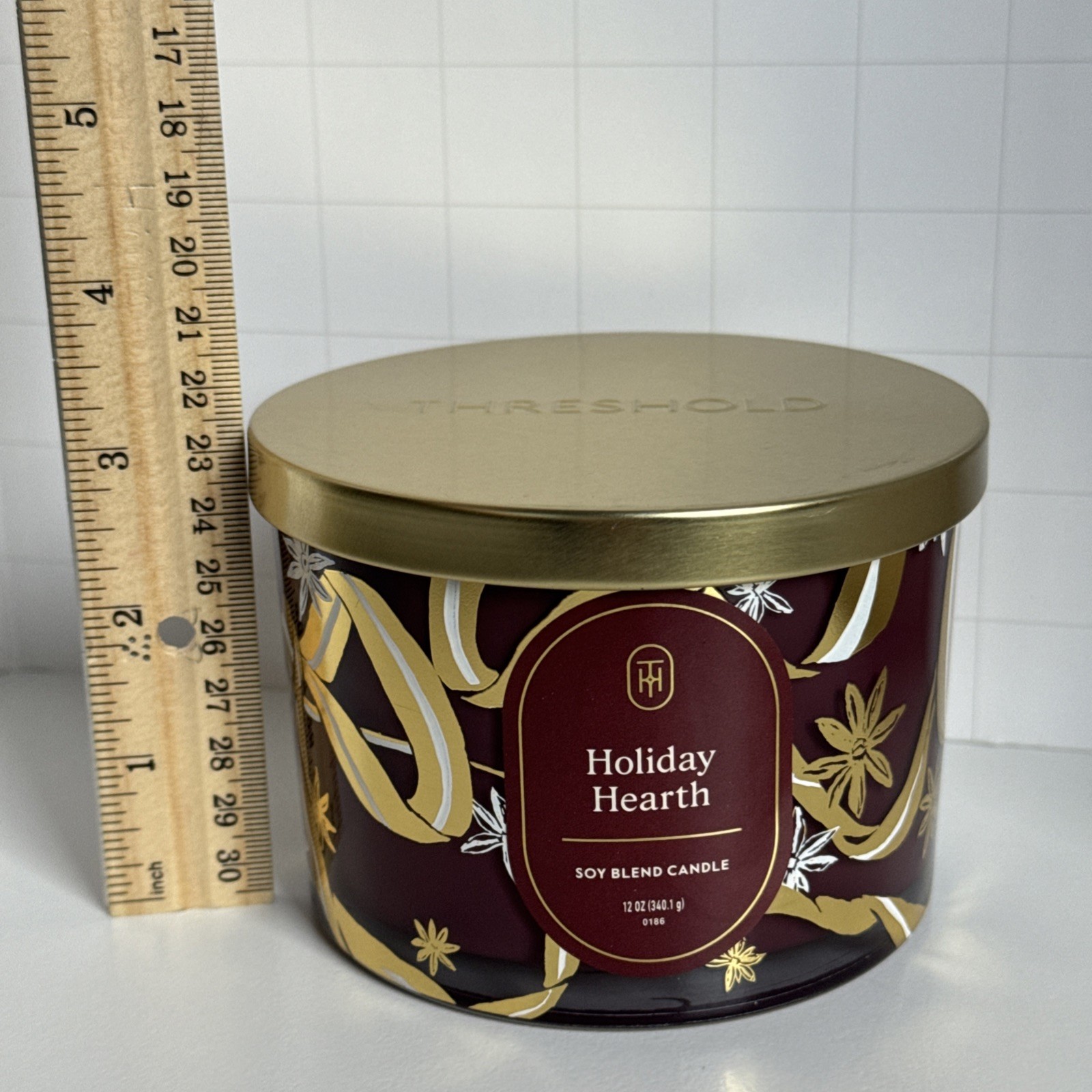 Threshold Candle Holiday Hearth Glass Jar 3-Wick White Christmas Soy Wax NEW