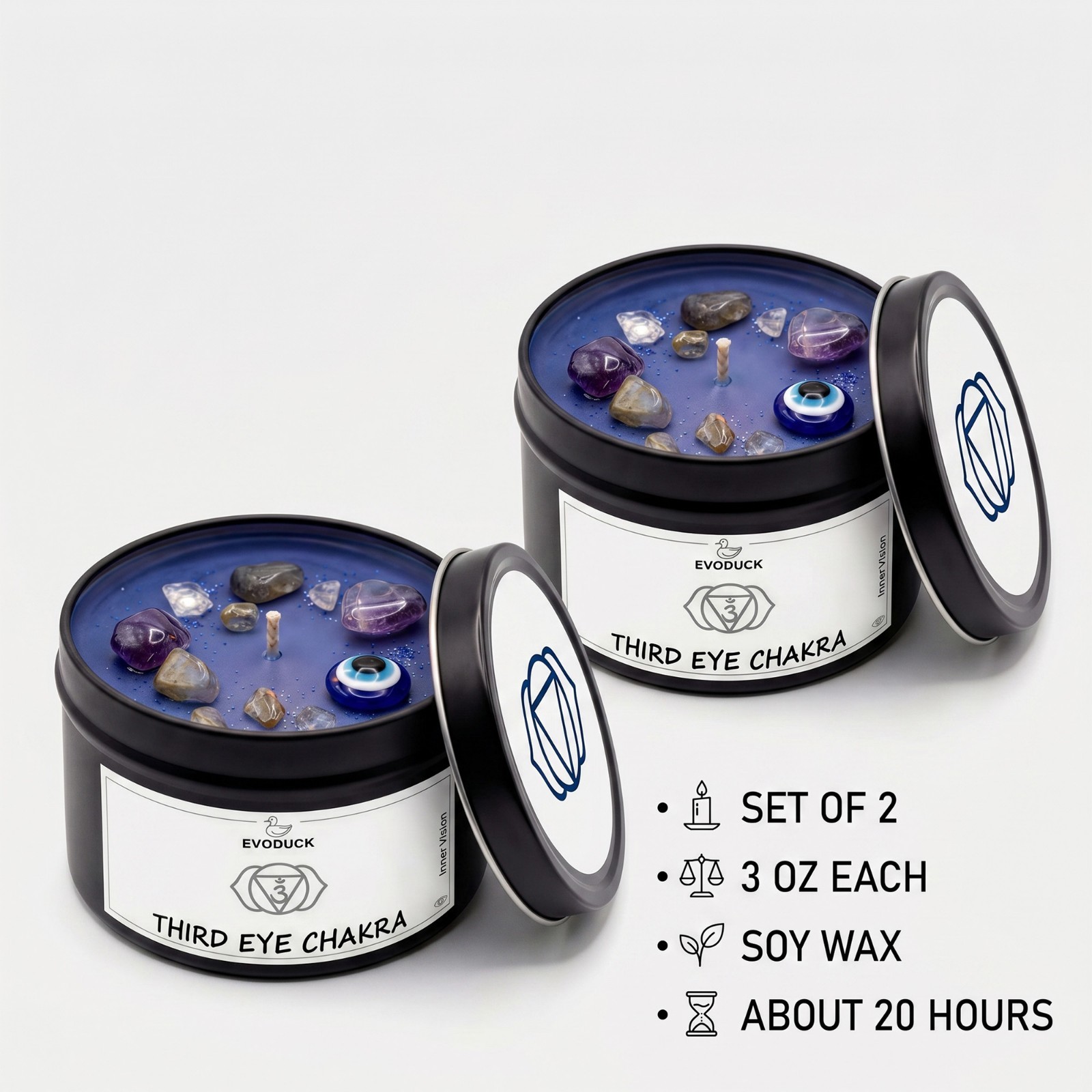 2 Pack Third Eye Chakra Crystal Candle Amethyst Reiki Meditation Energy Healing