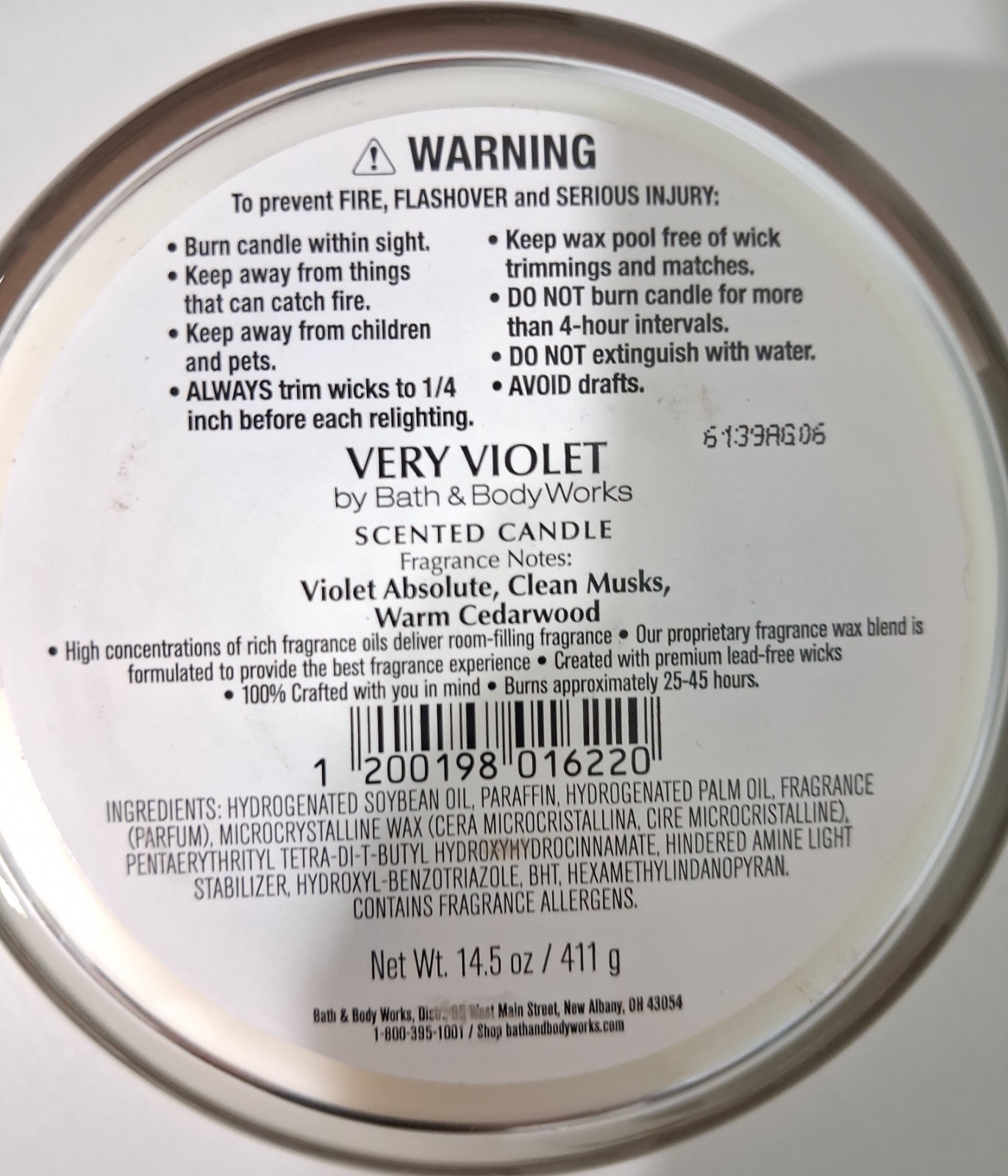 Bath & Body Works Very Violet 3 Wick Scented Candle 14.5 oz New