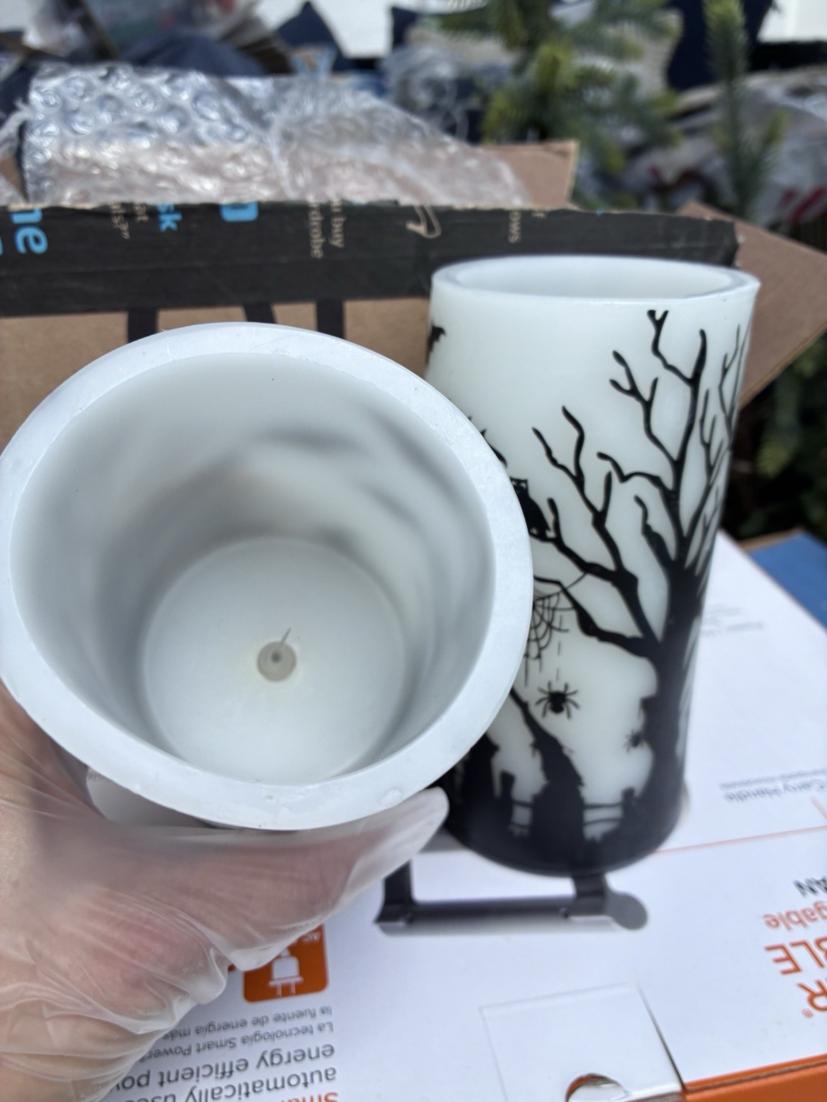 2 Pack Halloween Flameless LED Pillar Candles Large Black/White AAA Battery