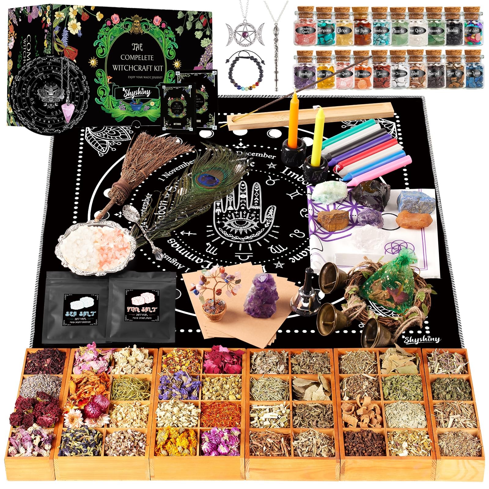 Witchcraft Kit: 150 Wiccan Supplies – Herbs, Crystals, Candles, Altar Tools