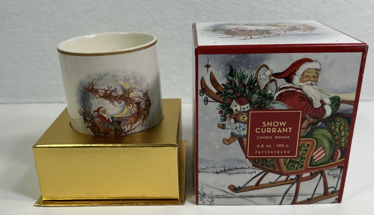 NEW VINTAGE Pottery Barn SNOW CURRANT 6.8 oz Scented Candle Original Box – B4