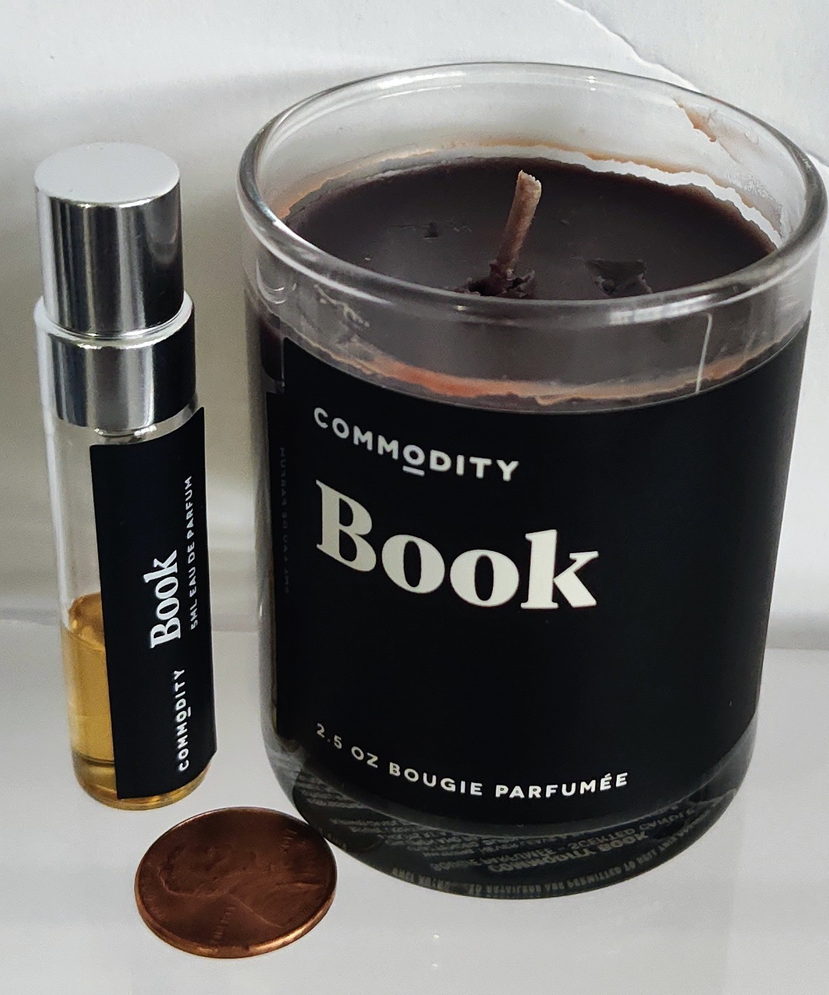 2pc COMMODITY Fragrances BOOK Mini CANDLE & SPRAY PARFUM *Original Formula* NEW