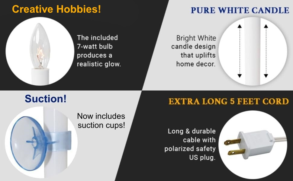 Electric Window Candle Lamp w/ Brass Plated Base, On/Off Switch, LED Light Bulb