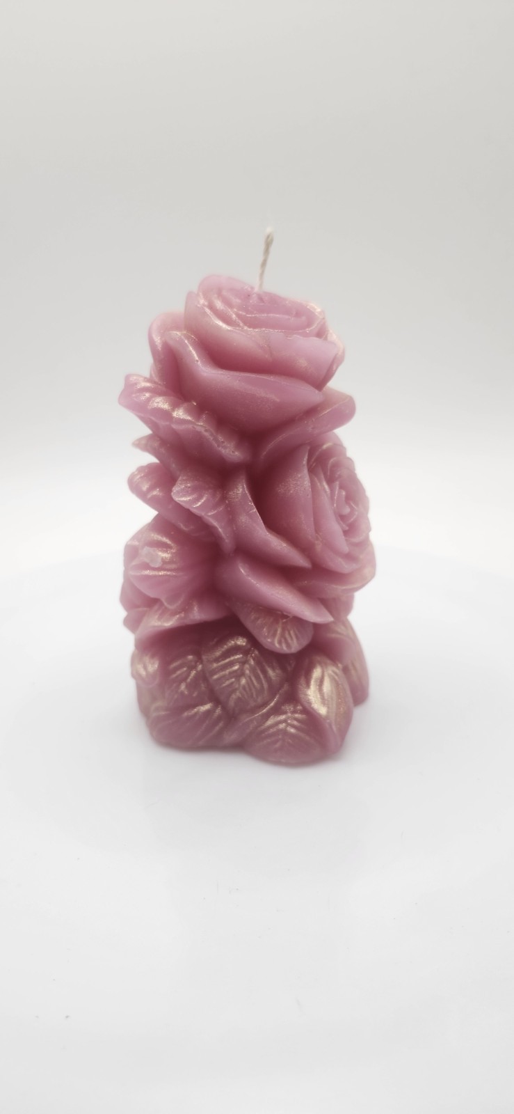 Handmade Beeswax Pink Rose Pillar Candle with Mica Finish