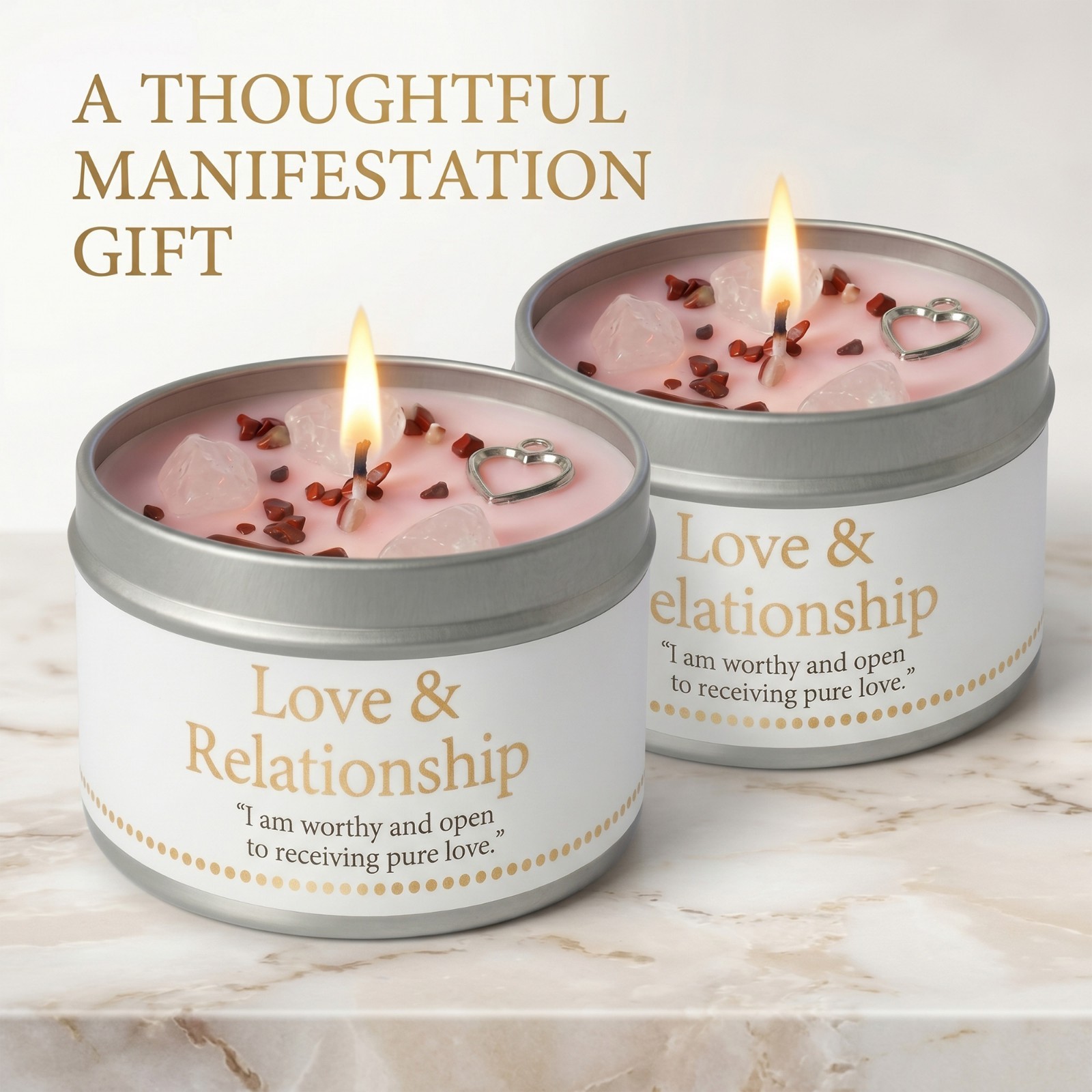 2 Pack Rose Quartz Crystal Candle Soy Love Manifestation Intention Gift
