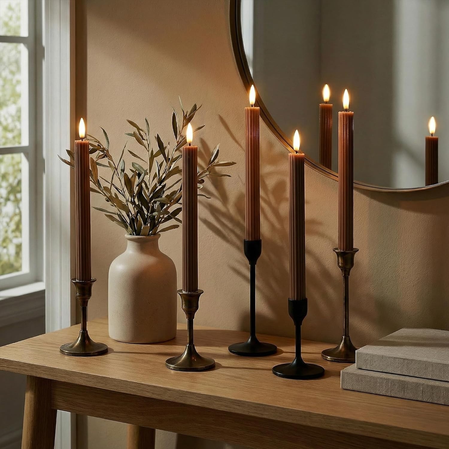 6 Pack 10″ Dimmable Fluted LED Candles – Real Wax, Remote & Timer Functions
