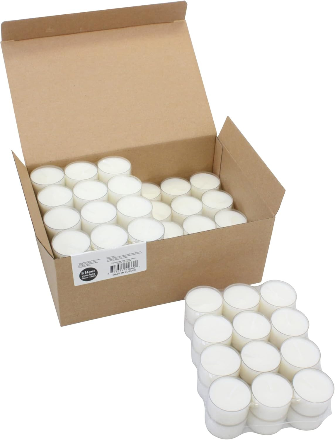 Bulk 192 Pack Unscented Smokeless Long Burning Clear Cup Tea Light Candles with