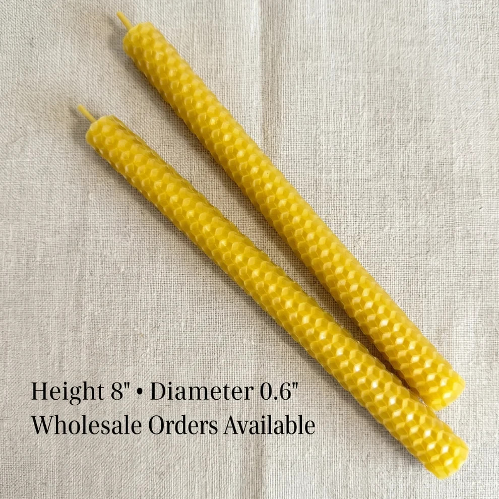 Beeswax Taper Candles 8in Hand Rolled Natural Honeycomb Set 6 12 24