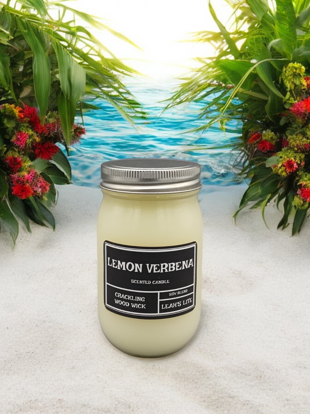 WOOD WICK * LEMON VERBENA * SCENTED CANDLE * Leah’s Lite Candle * 16 OZ