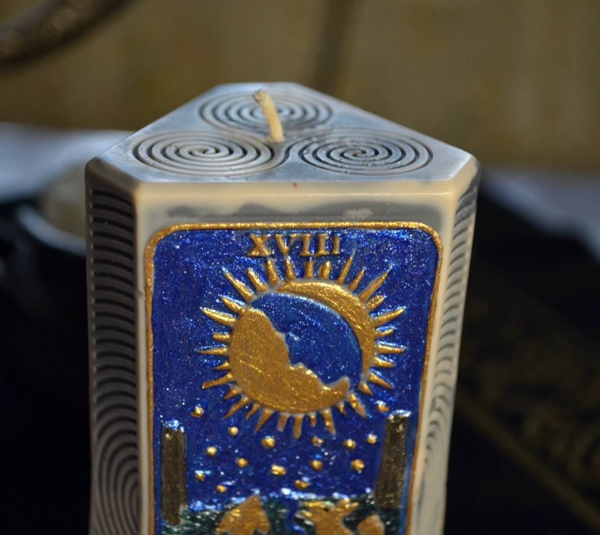 Esoteric Tarot Candle Set Sun XIX & Moon XVIII Light Shadow Balance Ritual Decor