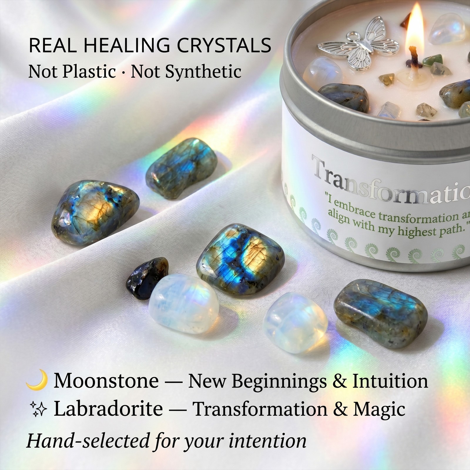 1 Pack EVODUCK New Beginnings Crystal Candle Moonstone Transformation 3 oz