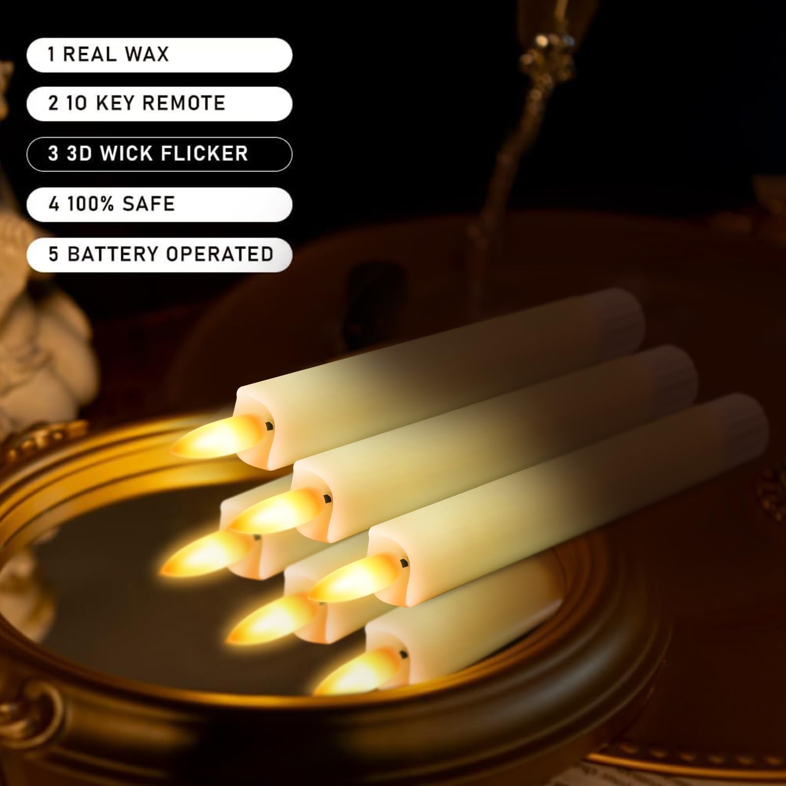 Upgraded Real Wax Short LED Flameless Taper Candles with Remote, 6 PCS Ivory …