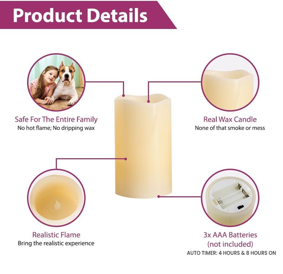 Set of 3 Color Changing Flameless LED Candles with Remote Control Timer 4″ 5″ 6″