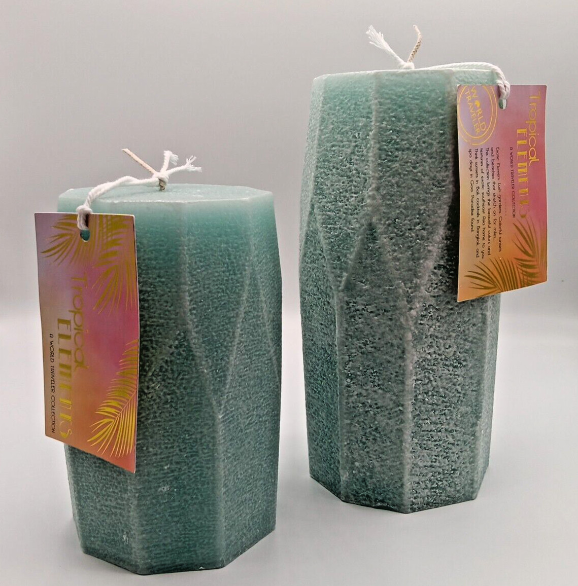 200 hour Geometric candle/ Pastal Green 2 pices set (4 in x 8 in) /(4 in x 6 in)
