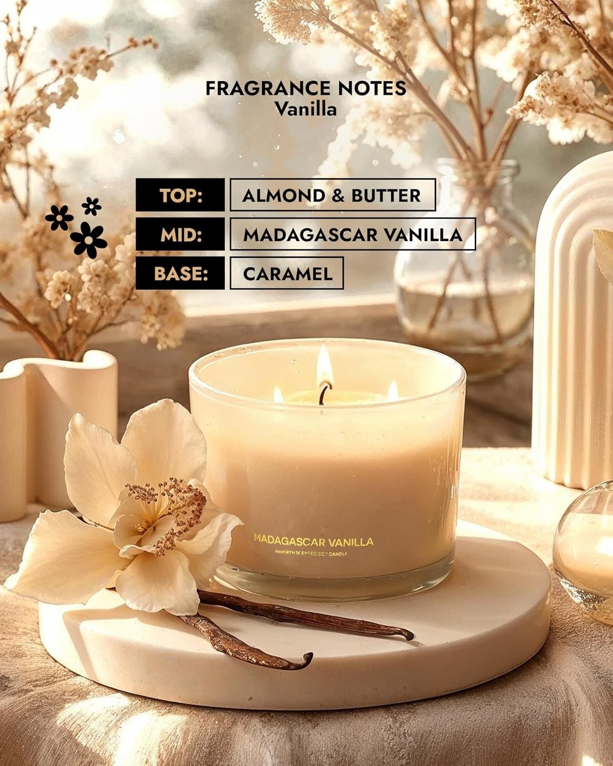 Luxury Vanilla Soy Candles | Large 3 Wick Jar Candle | Up to 50 Hours Burning…