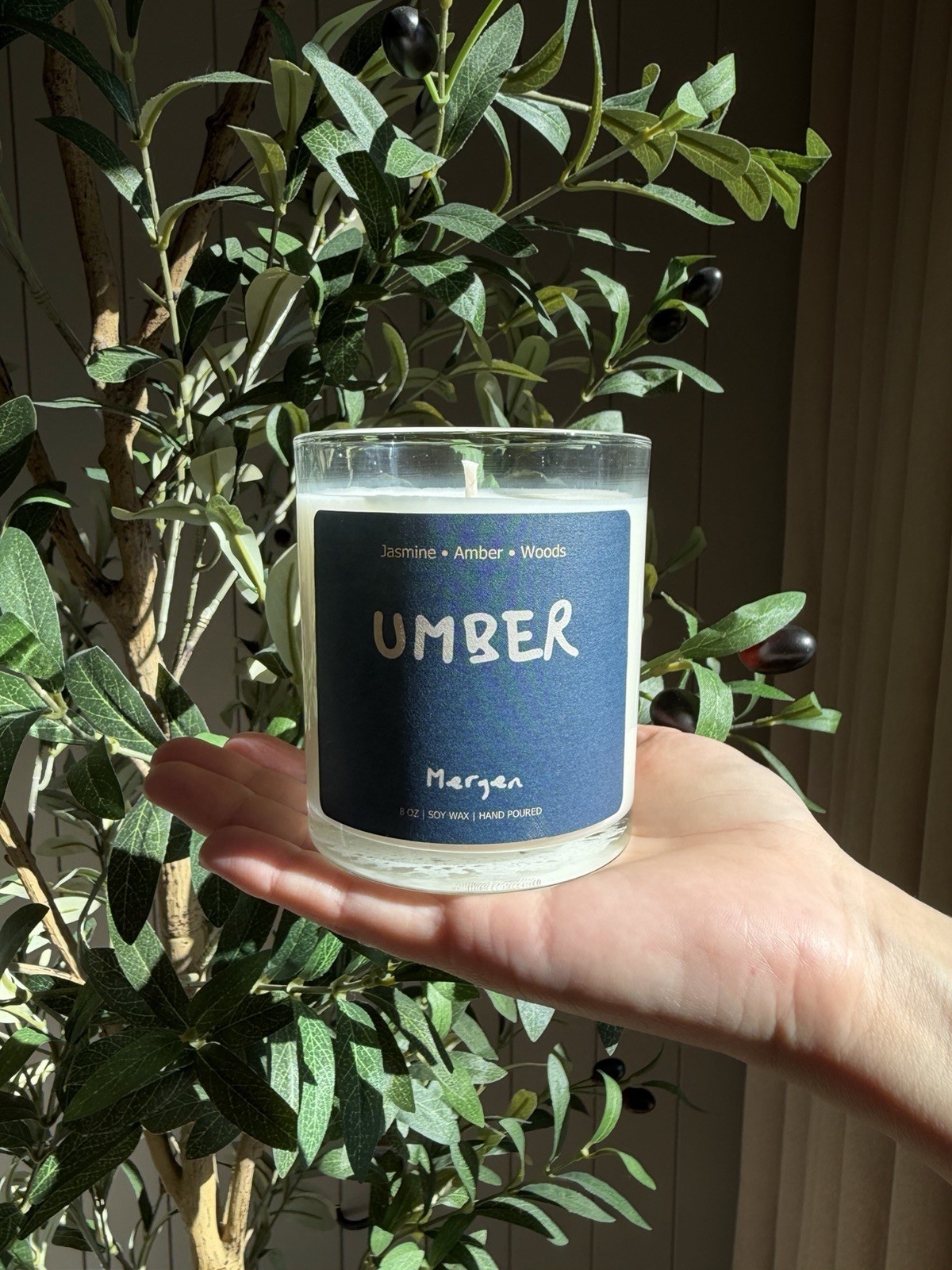 Scented 0 soy wax candle Hand Poured Candle Jasmine Amber Woods 8 oz Mergen