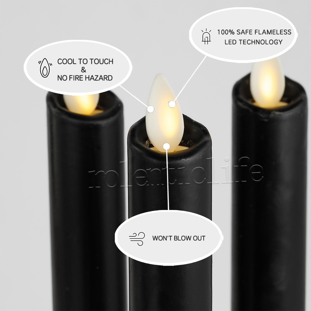 9.5″ Luminara Flameless Battery Operated Taper Candles with Remote Hallows Black