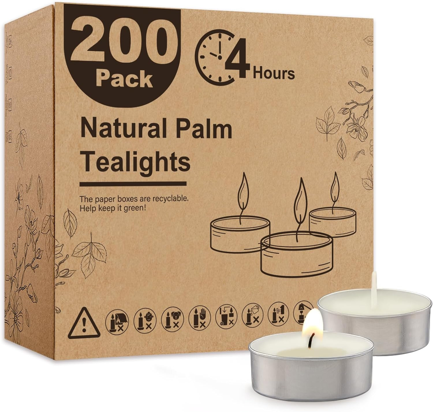 100-Pack Unscented Palm Wax Tea Lights Candles,4.5 Hours Burn | Smokeless，Non-To