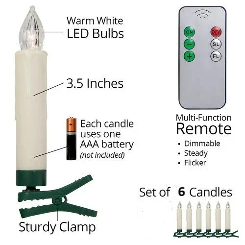 Battery Operated Cordless LED Candles Clip Christmas Candles with Remote 10 Pcs
