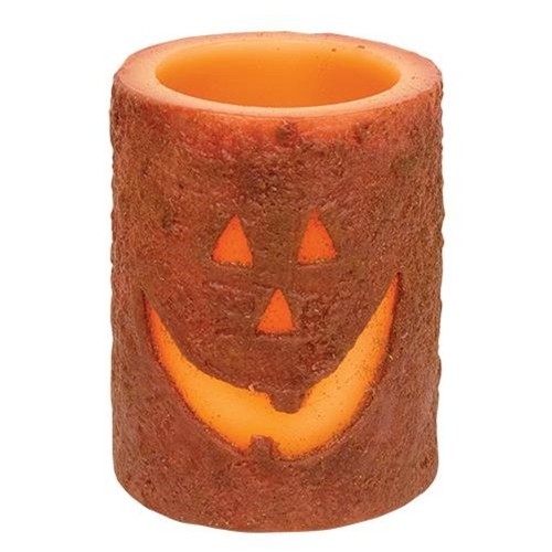 NEW PRIMITIVE HALLOWEEN JACK O LANTERN CANDLES 2PC 5″T 4″T Rustic LED Fall Timer