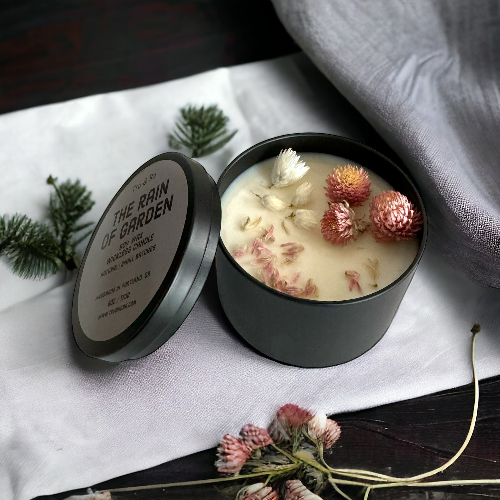 Handmade -The Rain of Garden – Soy Wax Wickless Candle 6oz, with dried flowers