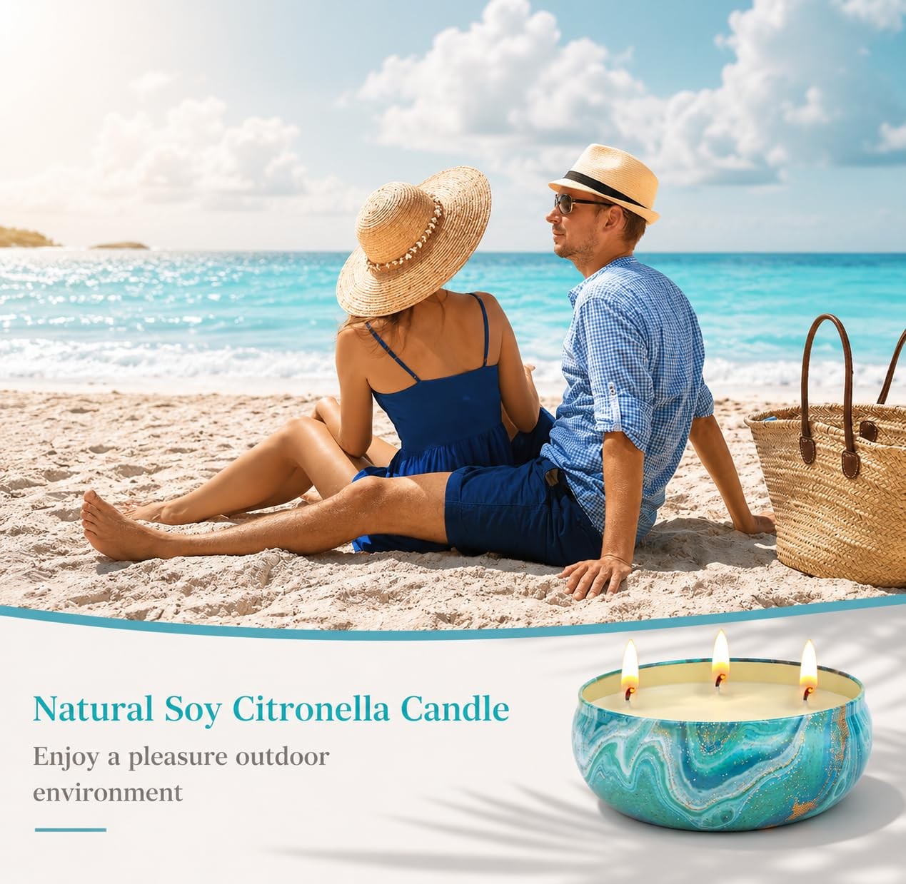 Large Citronella Candles Outdoor Decorative 36oz, 3 Wick Soy Wax Lemongrass C…