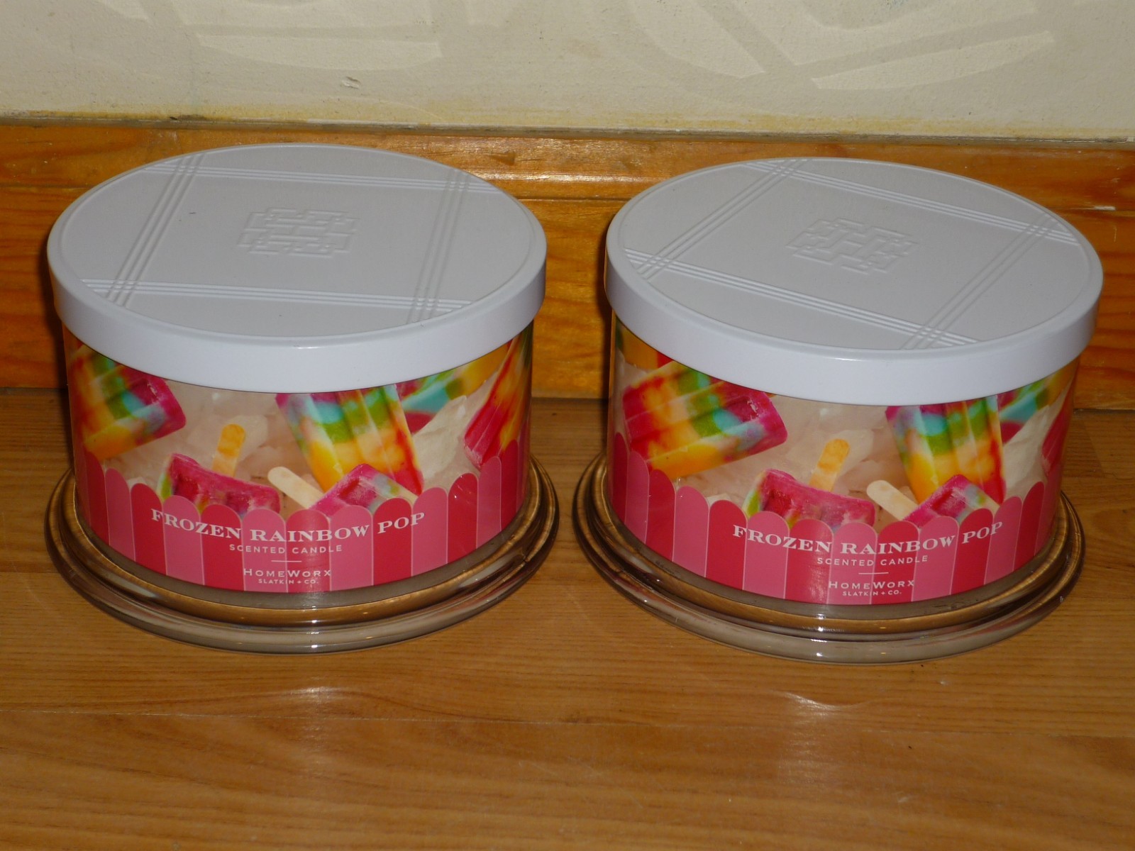 LOT OF 2 NEW HOMEWORX BY SLATKIN & CO FROZEN RAINBOW POP 4-WICK CANDLE 18 OZ