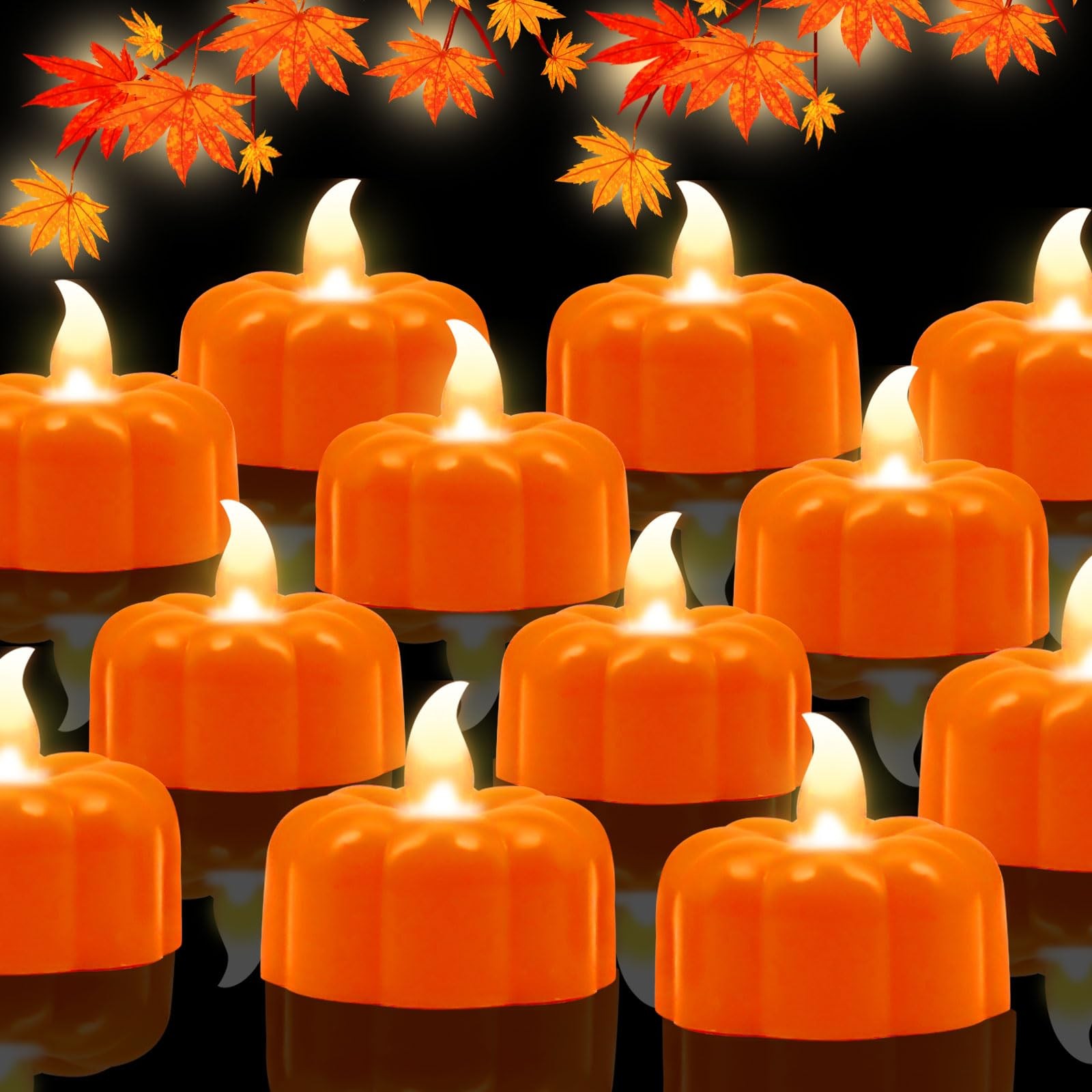 12 Pack Pumpkin Tea Lights Fall Decorations LED Orange Pumpkin Lights FlameLe…