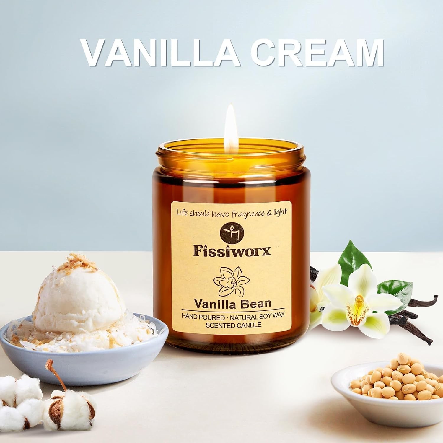 Vanilla Scented Candle Set 2 Pack, Candle for Home Scented, Odor Eliminating, S