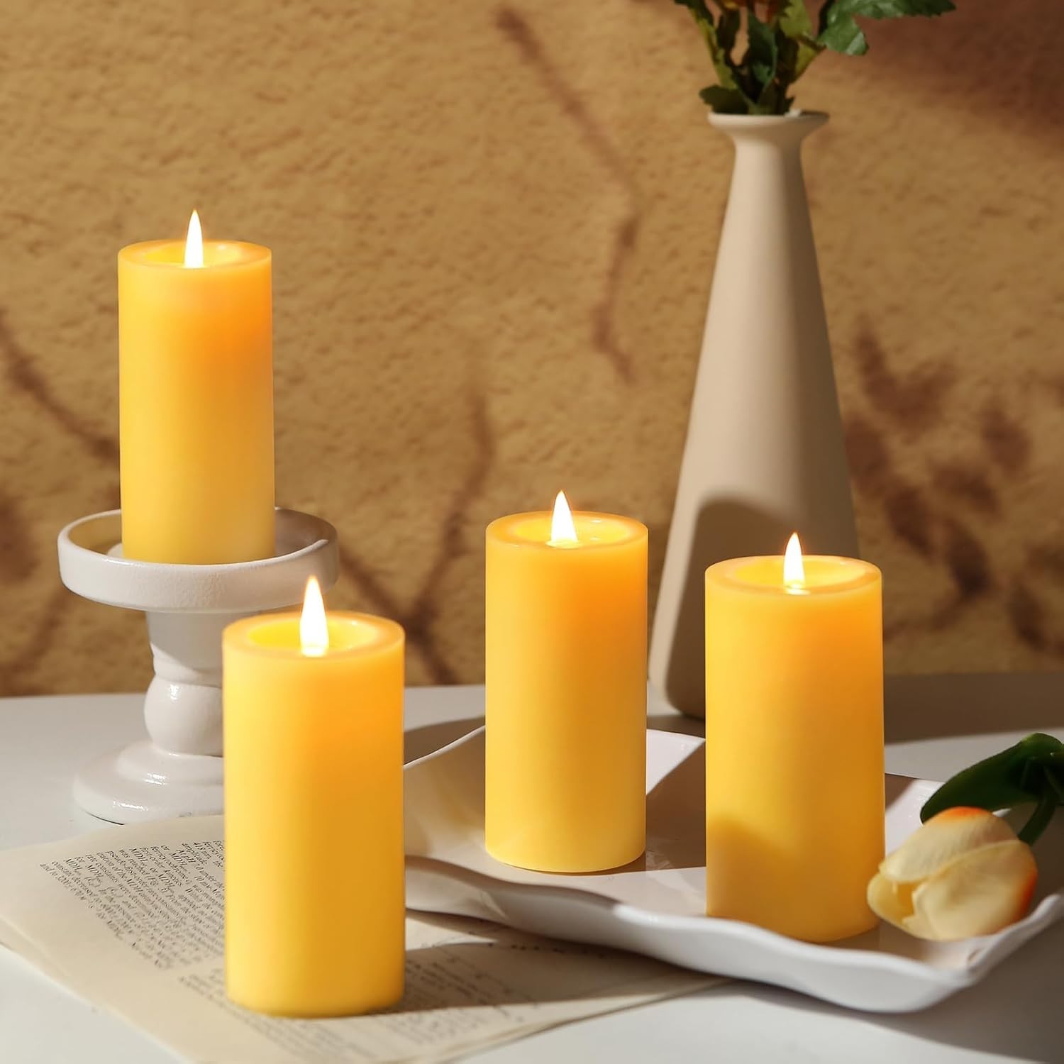 100% Pure Beeswax Pillar Candles 6-Pack